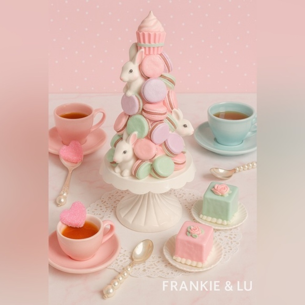 Cupcakes and Cashmere Whimsical Macaron Easter Bunny Tree Pedestal Decor NWT